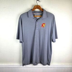 USC College Apparel Polo Men's XL Gray Striped 100% Polyester NCAA